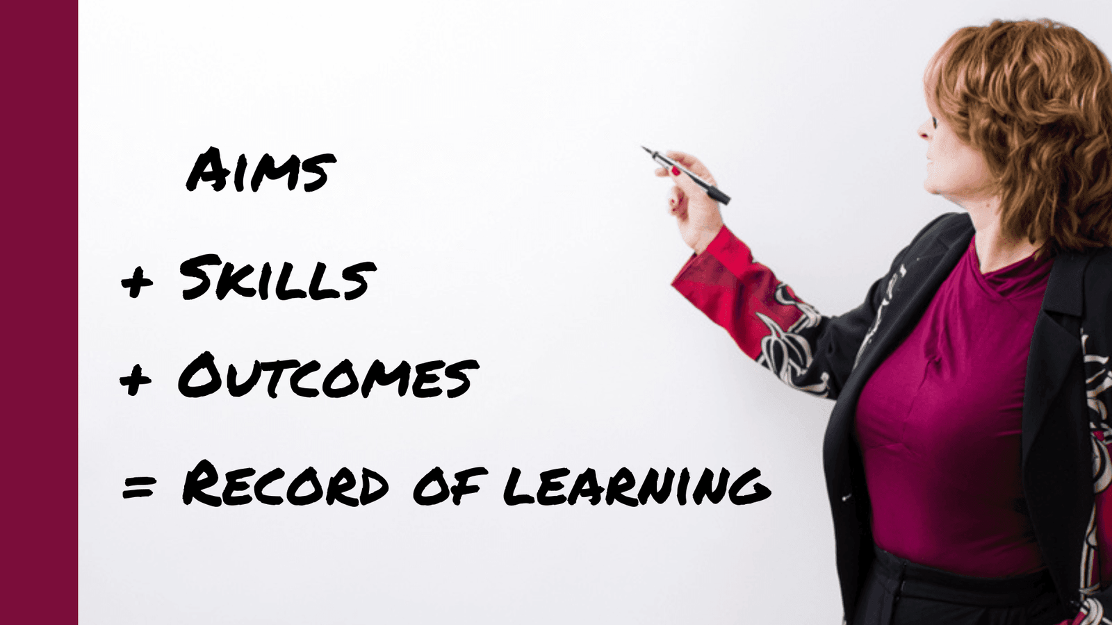 Learning record showcasing aims, skills, and outcomes for tracking training progress and achievement.
