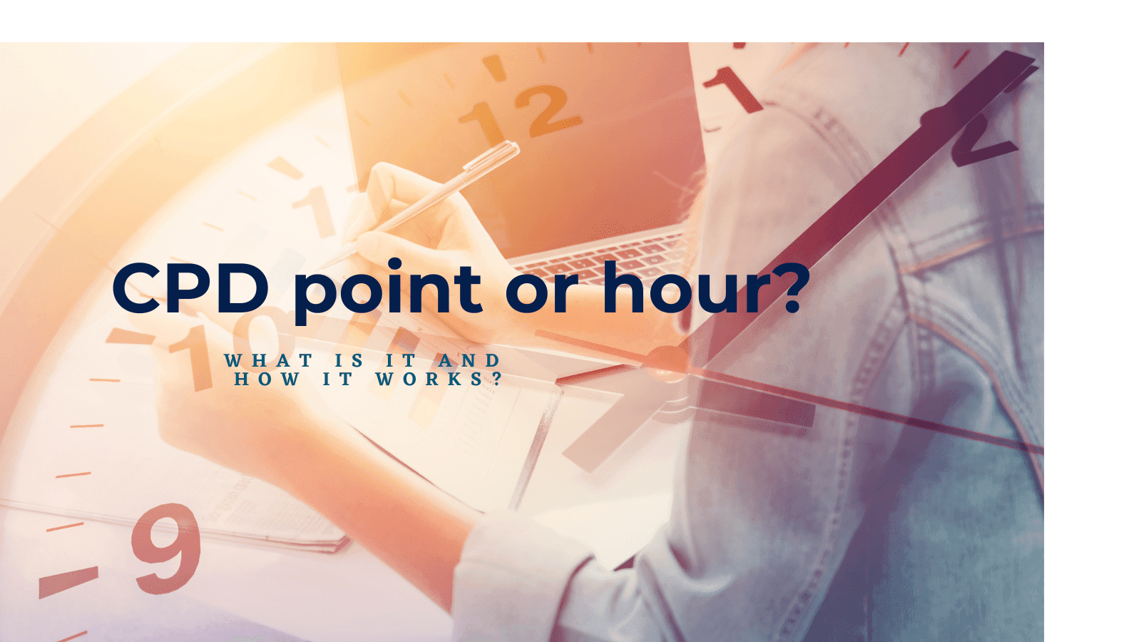 Illustration of three people engaging around a large clock, symbolising CPD hours and structured learning